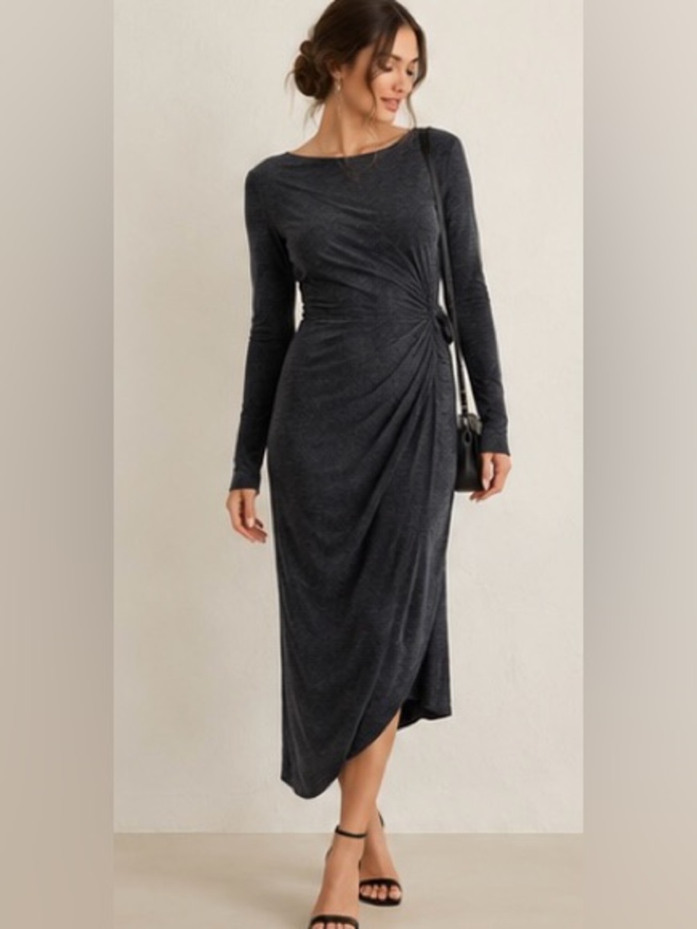 Banana Republic Charcoal Gray Draped Midi Dress